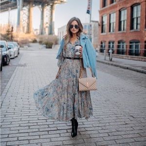 Free People Feeling Groovy Maxi Dress - Blue Floral Ivory Combo